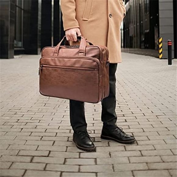 NEW Brown Leather Laptop Bag Briefcase Business Satchel - Picture 7 of 7